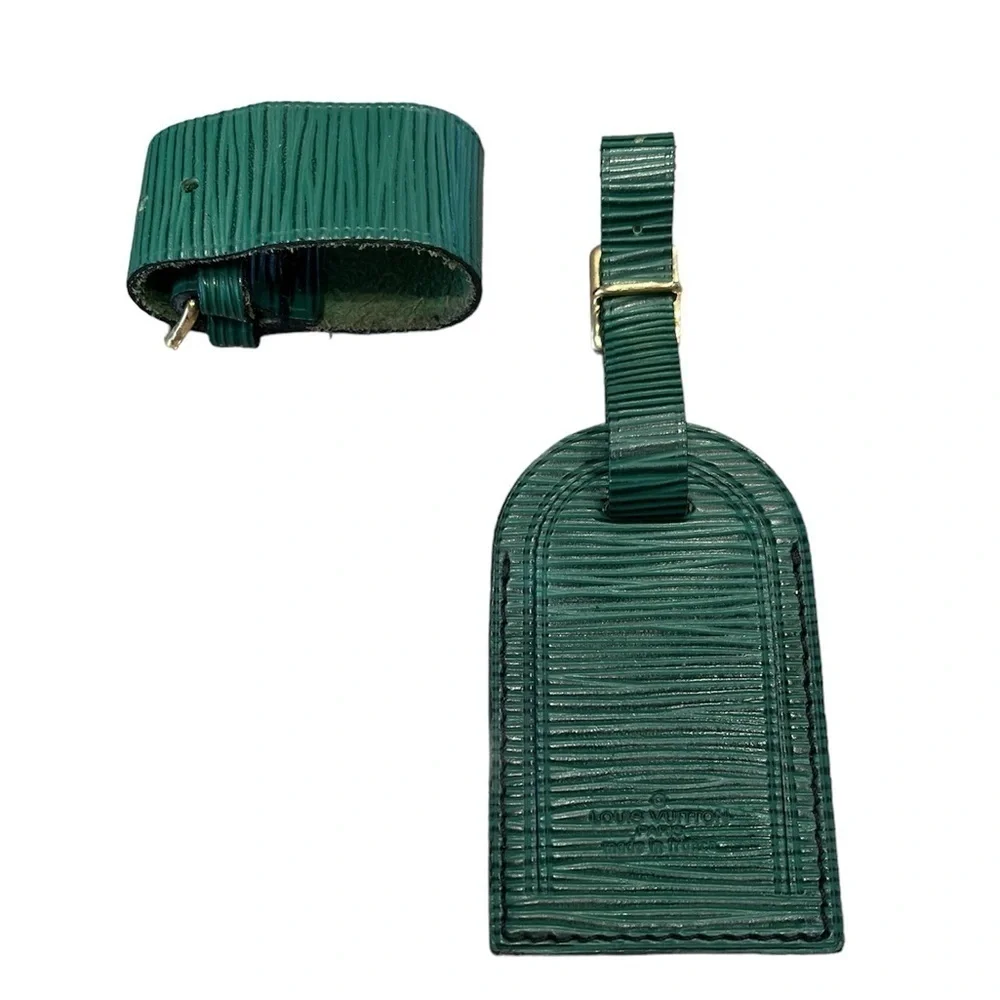Rare Louis Vuitton Borneo Green Epi Leather Luggage Tag with Poignet France